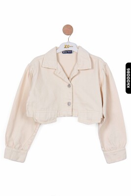 Düğmeli Polo Yakalı sahte Çift Cepli Düz Renk Kız Çocuk Ceket 8-14 Yaş 36704 Krem - 4