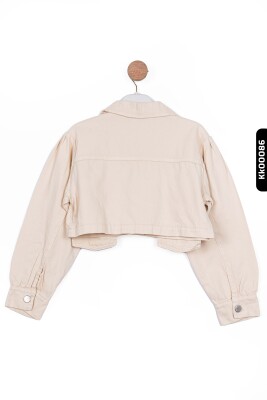 Düğmeli Polo Yakalı sahte Çift Cepli Düz Renk Kız Çocuk Ceket 8-14 Yaş 36704 Krem - 5