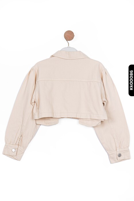 Düğmeli Polo Yakalı sahte Çift Cepli Düz Renk Kız Çocuk Ceket 8-14 Yaş 36704 Krem - 5