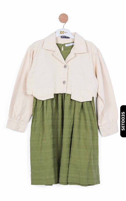 Düğmeli Polo Yakalı sahte Çift Cepli Düz Renk Kız Çocuk Ceket 8-14 Yaş 36704 Krem - 7