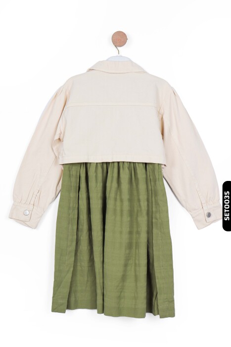 Düğmeli Polo Yakalı sahte Çift Cepli Düz Renk Kız Çocuk Ceket 8-14 Yaş 36704 Krem - 8