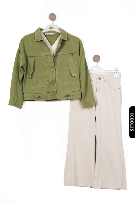 Çift Cepli Geniş Paçalı Kız Çocuk Pantolon 8-14 Yaş 55705 Krem/Cream * - 4