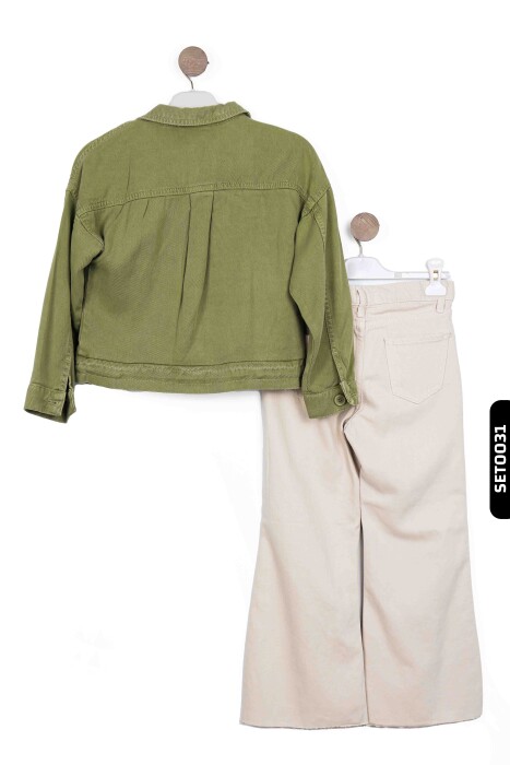 Çift Cepli Geniş Paçalı Kız Çocuk Pantolon 8-14 Yaş 55705 Krem/Cream * - 5