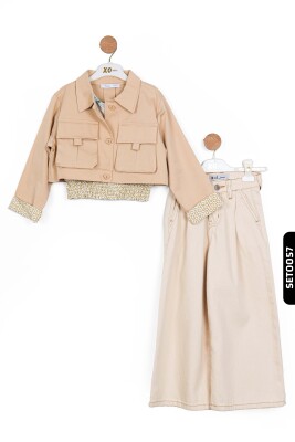 56715 بنطال بناتي بأكمام عريضة جيوب متناظرة بخصر عادي للأعمار 4-8 سنوات - 6