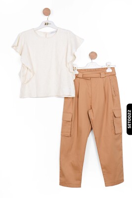 56329 بنطلون بناتي قماشي خصر مطاطي بجيوب كارجو وأكمام عريضة للأعمار 8-14 سنة - 6