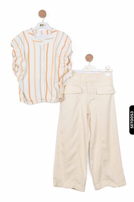 56710 بنطال بناتي جيوب بغطاء قلاب بخصر مطاطي أكمام بنهاية عريضة للأعمار 8-14 سنة - 4