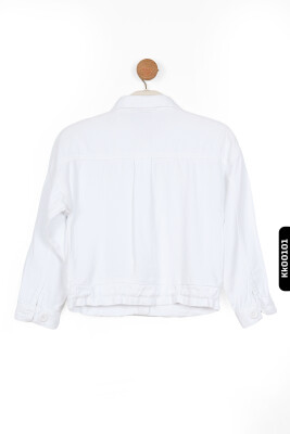 Sivri Yakalı Çift Kapaklı Cepli Düğmeli Kız Çocuk Gömlek 8-14 Yaş 36707 Beyaz - 3