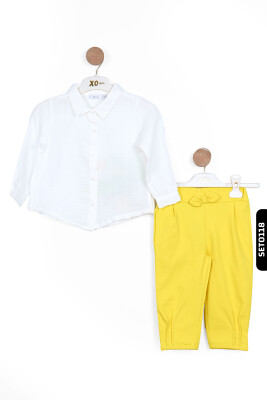 Sivri Yakalı Düğmeli Dijital Baskılı Payetli Kız Çocuk Gömlek 9Ay-4 Yaş 36604 Beyaz - 4