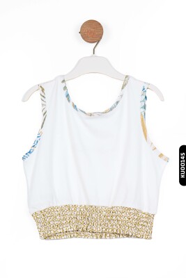 Lastik Belli Kolsuzlu Aplike Nakışlı Kız Çocuk Bluz 4-8 Yaş 36539 Ekru - 3