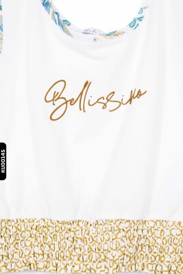 Lastik Belli Kolsuzlu Aplike Nakışlı Kız Çocuk Bluz 4-8 Yaş 36539 Ekru - 5