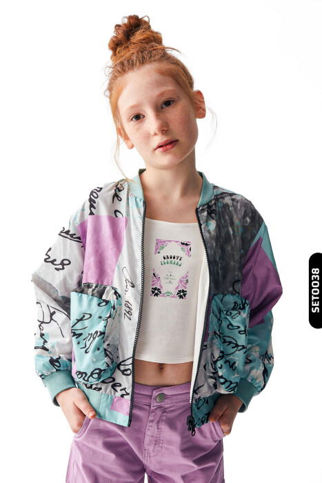 Kız Çocuk Atlet 8-14 Yaş 36421 Ekru - Lila - 3