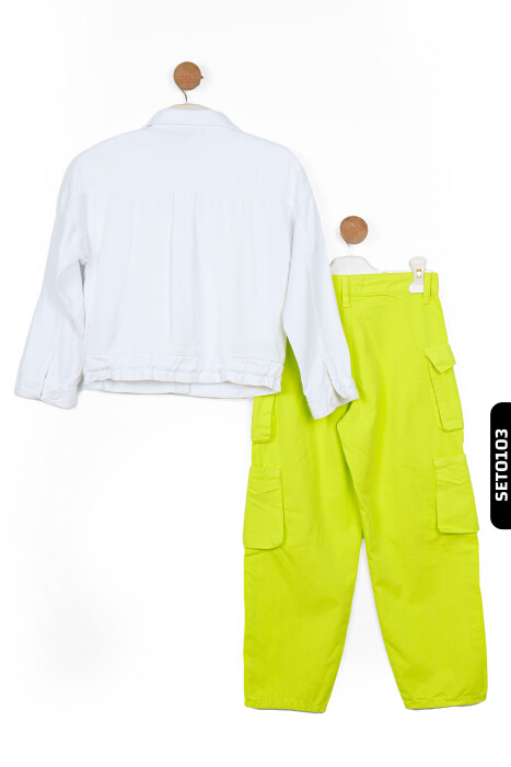 Dijital Baskılı Kristal Taş Baskılı T-Kollu Slim Fitli Kız Çocuk Tişört 8-14 36435 Ekru - Yeşil - 4