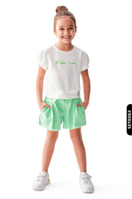 56509 شورت بناتي قصير بأهداب خصر مطاطي جيوب متناظرة للأعمار 4-8 سنوات - 6