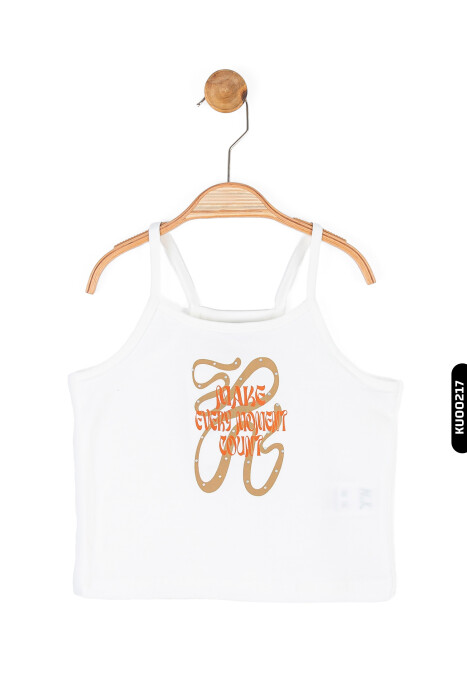 Aplikeli Askıllı Kollu Kısa Boylu Kız Çocuk Atlet Ve Askılı Bluz 8-14 Yaş 36429 Ekru - Kahverengi - 2