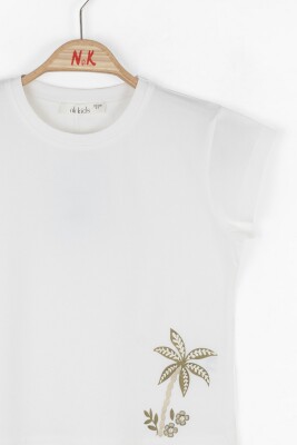 Kız Çocuk Tişort 4-8 Yaş 38522 Ekru - 3