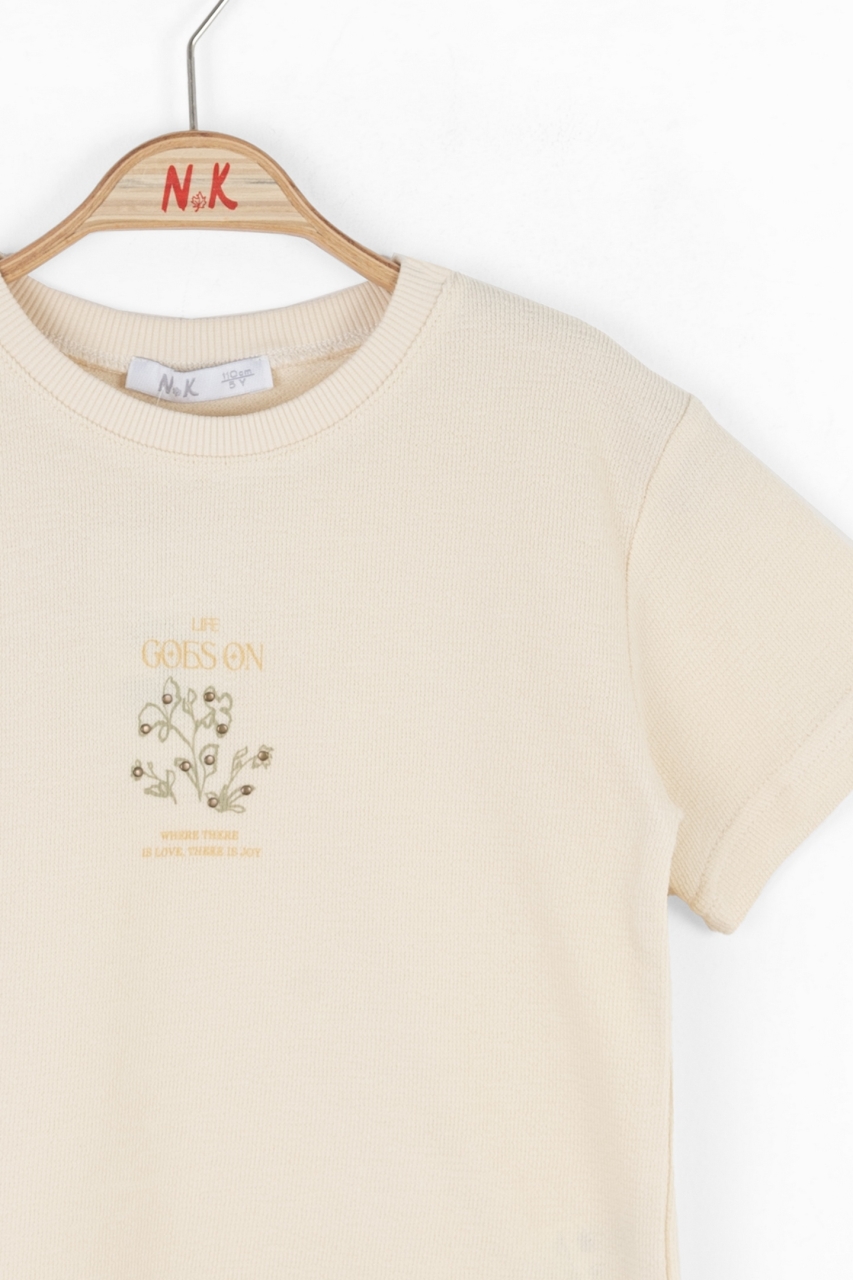 Kız Çocuk Tişört 4-8 Yaş 38511 Krem - Yeşil - 3