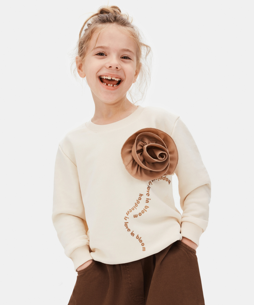 Kız Çocuk Sweatşirt 4-8 Yaş 39533 Krem - Kahve - 1