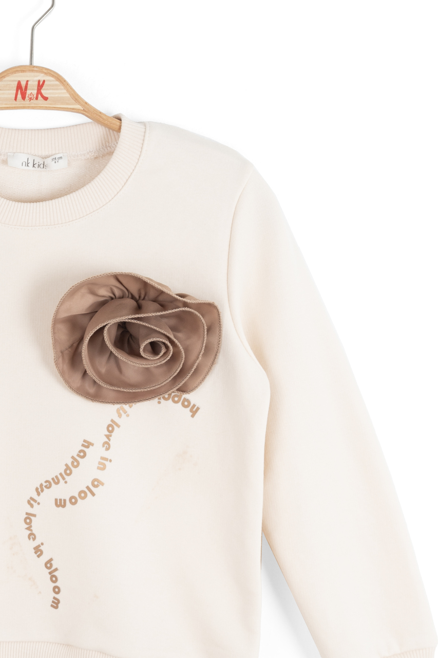 Kız Çocuk Sweatşirt 4-8 Yaş 39533 Krem - Kahve - 3