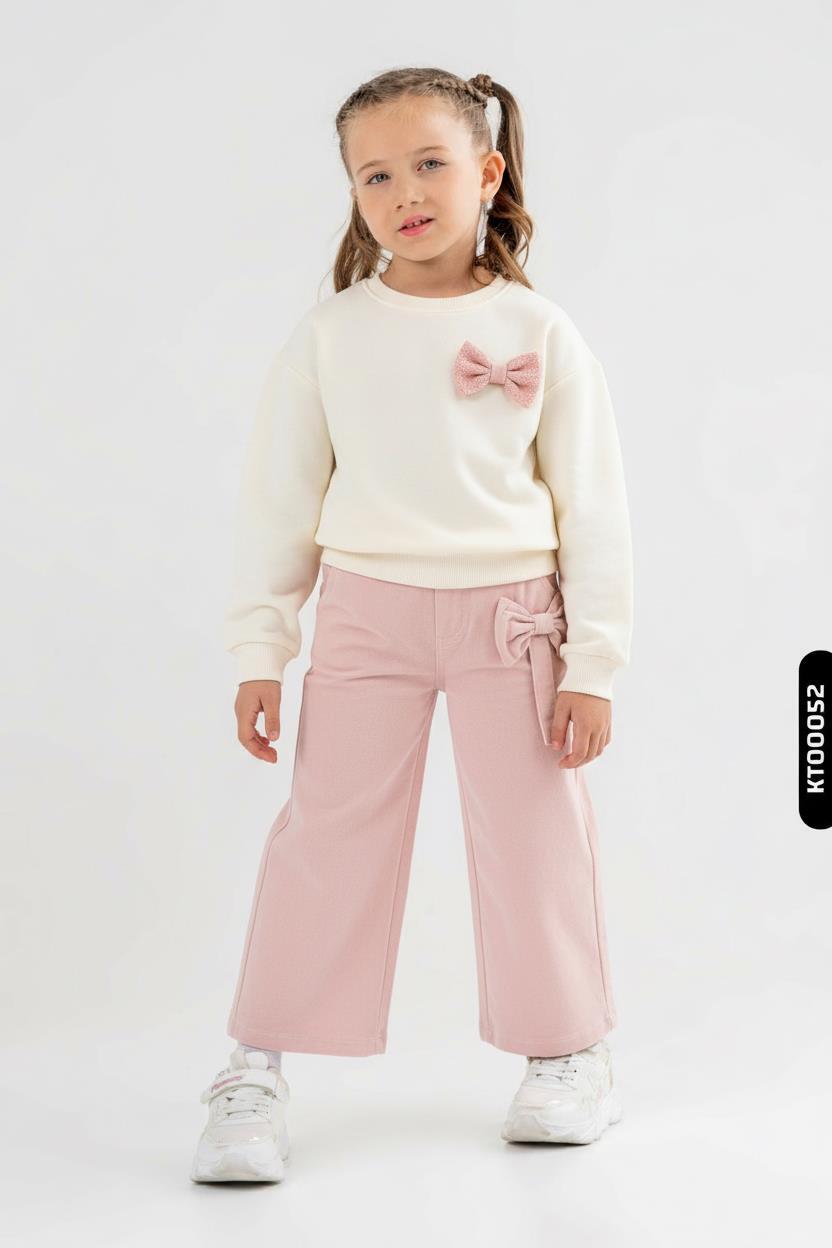 Kız Çocuk 2'li Kombin Tkamı 4-8 Yaş SET0413 Pudra - 1