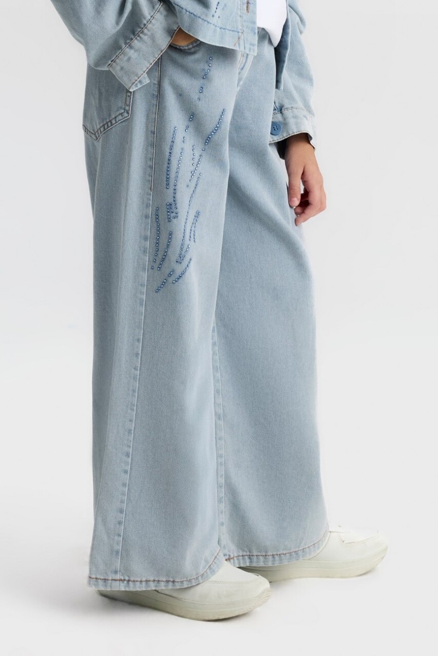 Kız Çocuk Jean Pantolon 8-14 Yaş 51706 Mavi - 3