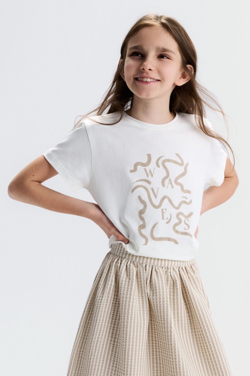 Kız Çocuk Tişort 8-14 Yaş 31331 Ekru - Vizon - 1