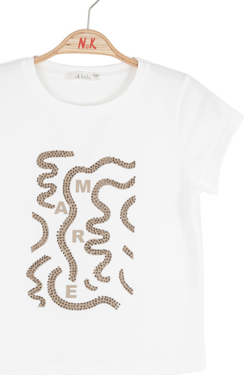 Kız Çocuk Tişort 8-14 Yaş 31331 Ekru - Vizon - 4