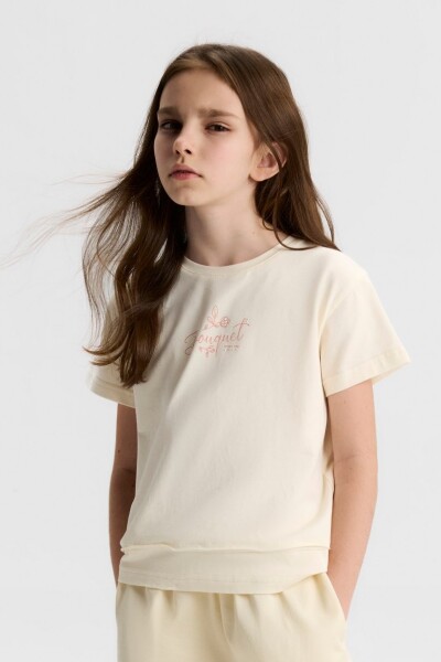Kız Çocuk Tişort 8-14 Yaş 31361 Krem - Pembe - 2