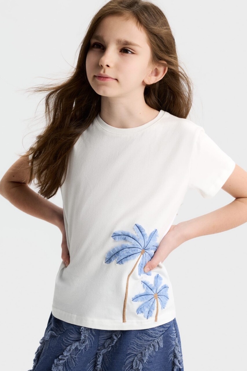 Kız Çocuk Tişort 8-14 Yaş 31383 Beyaz - Mavi - 2