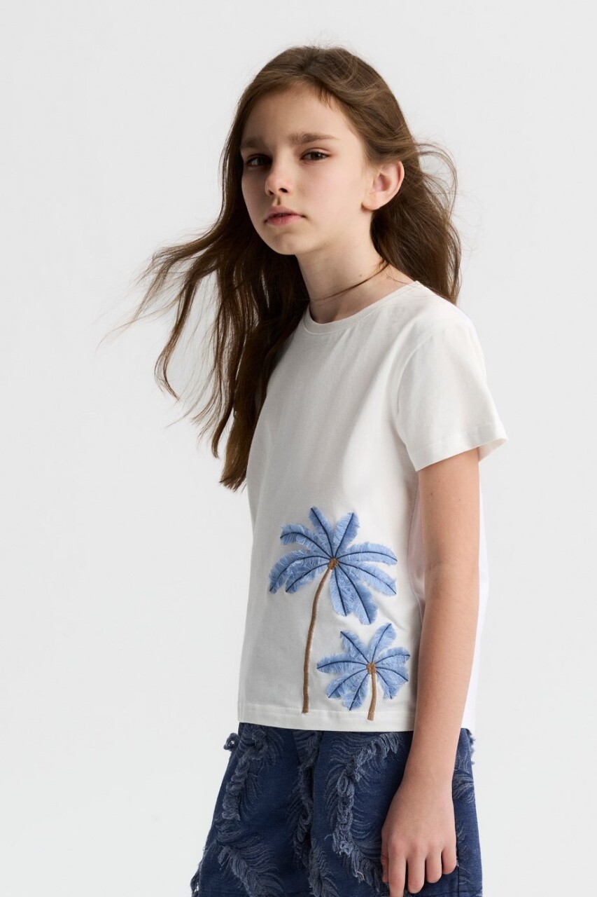 Kız Çocuk Tişort 8-14 Yaş 31383 Beyaz - Mavi - 3