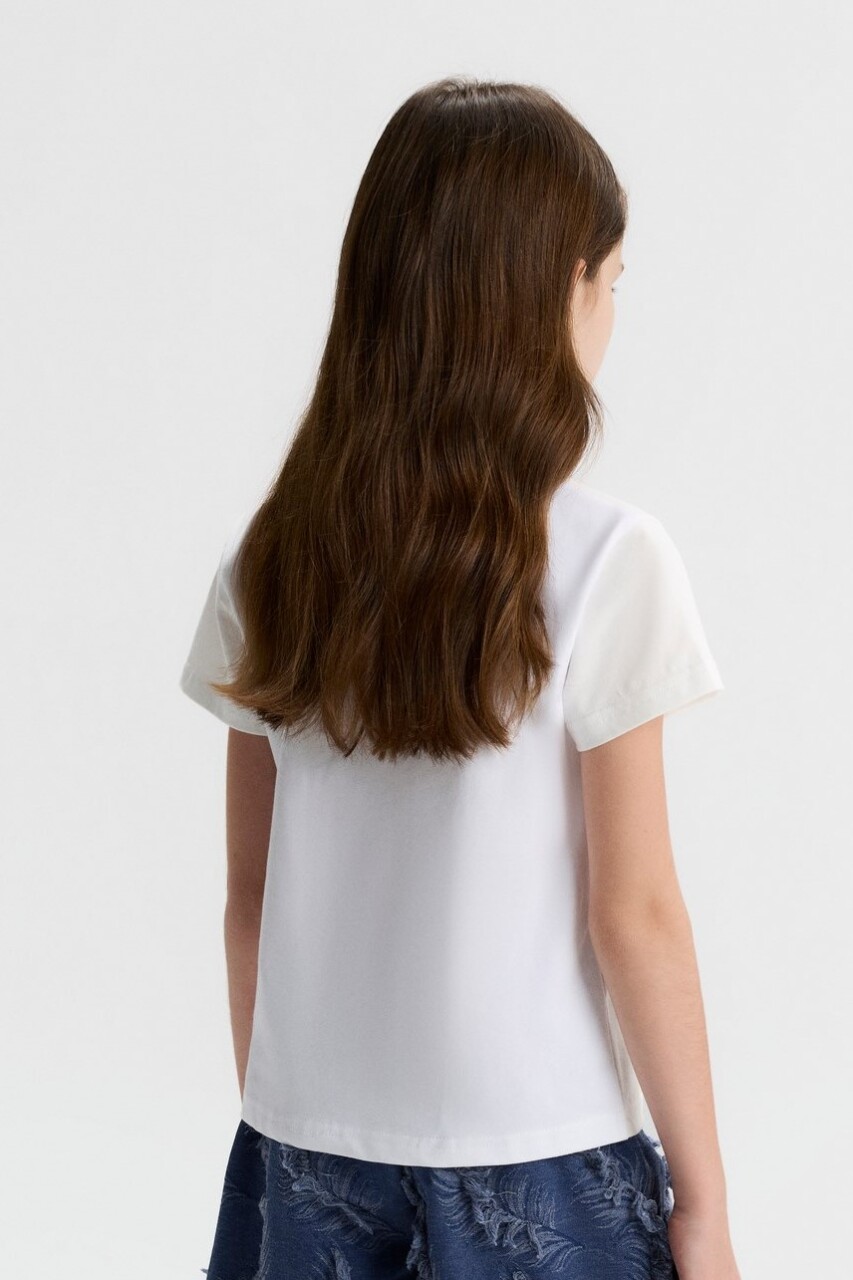 Kız Çocuk Tişort 8-14 Yaş 31383 Beyaz - Mavi - 4