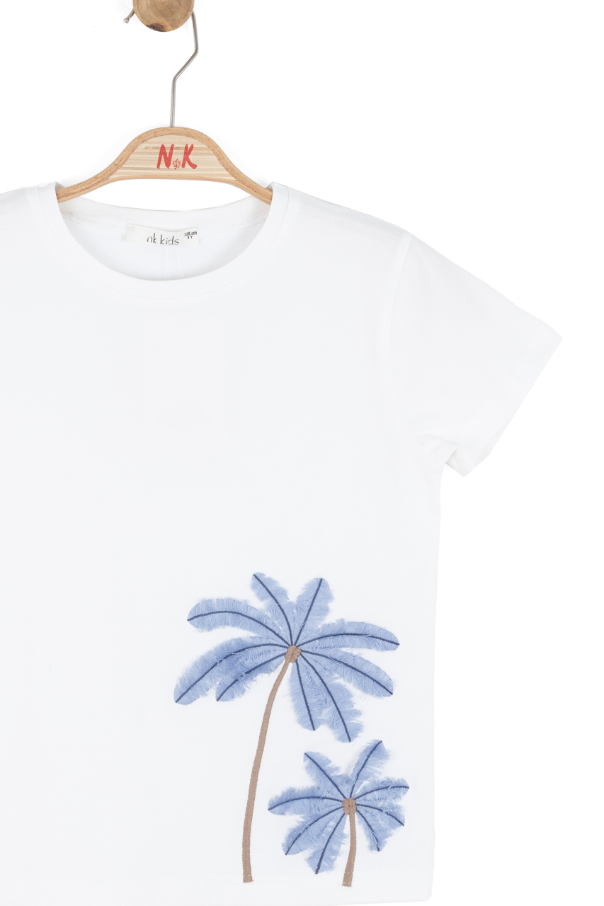 Kız Çocuk Tişort 8-14 Yaş 31383 Beyaz - Mavi - 6