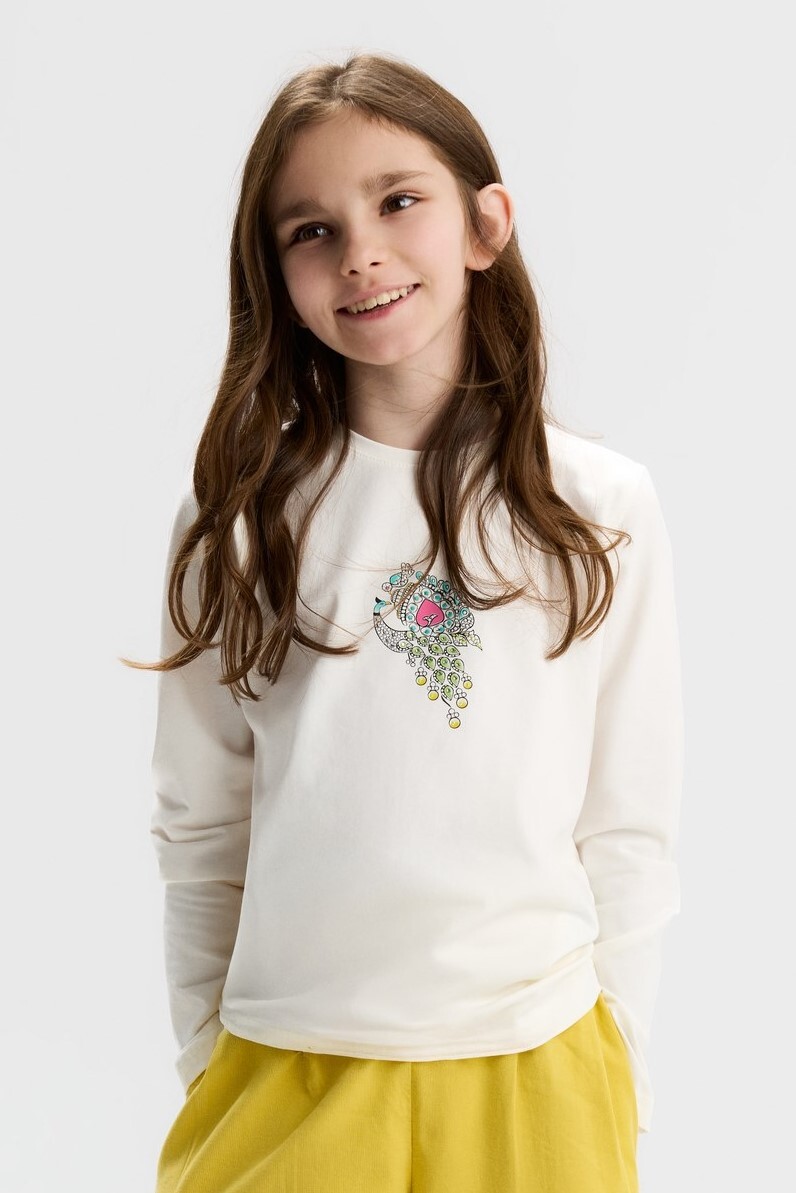 Kız Çocuk Tişort 8-14 Yaş 31337 Ekru - Fuşey - 1