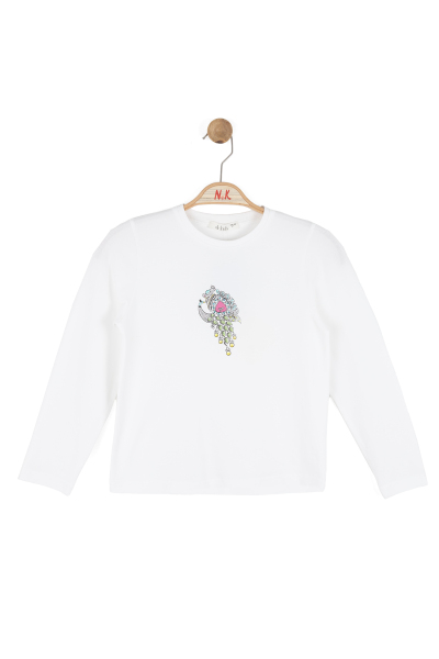 Kız Çocuk Tişort 8-14 Yaş 31337 Ekru - Fuşey - 3