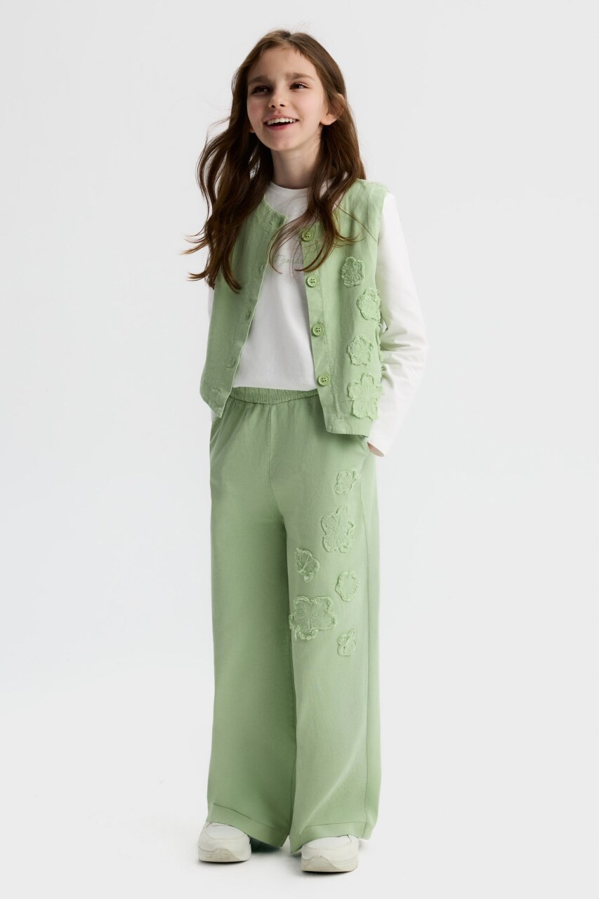Kız Çocuk 2'li Alt Üst Takım (Yelek + Pantolon) 8-14 Yaş 11303 Yeşil - 1