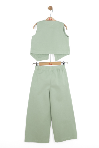 Kız Çocuk 2'li Alt Üst Takım (Yelek + Pantolon) 8-14 Yaş 11303 Yeşil - 4