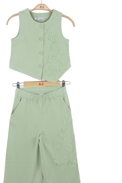 Kız Çocuk 2'li Alt Üst Takım (Yelek + Pantolon) 8-14 Yaş 11303 Yeşil - 5