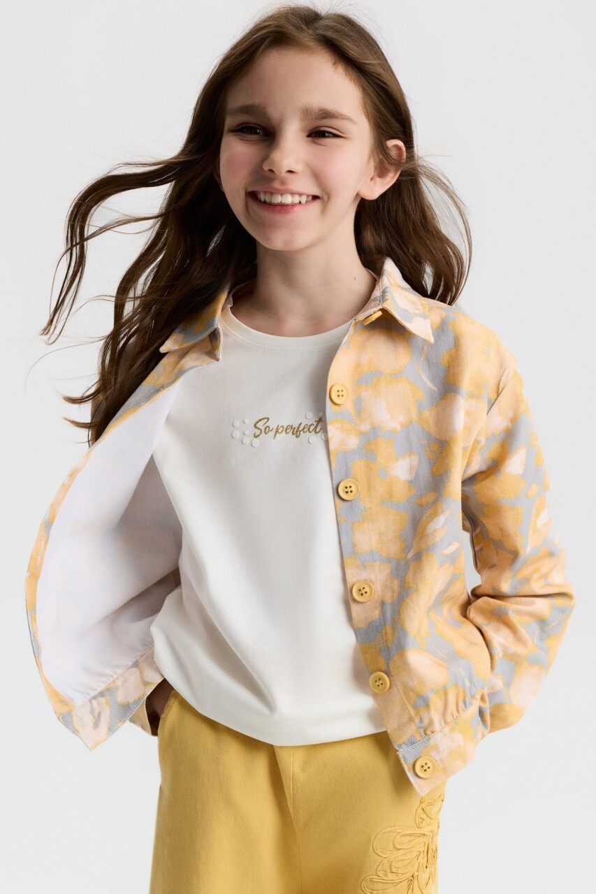 Kız Çocuk Gömlek 8-14 Yaş 31359 Sarı - 4