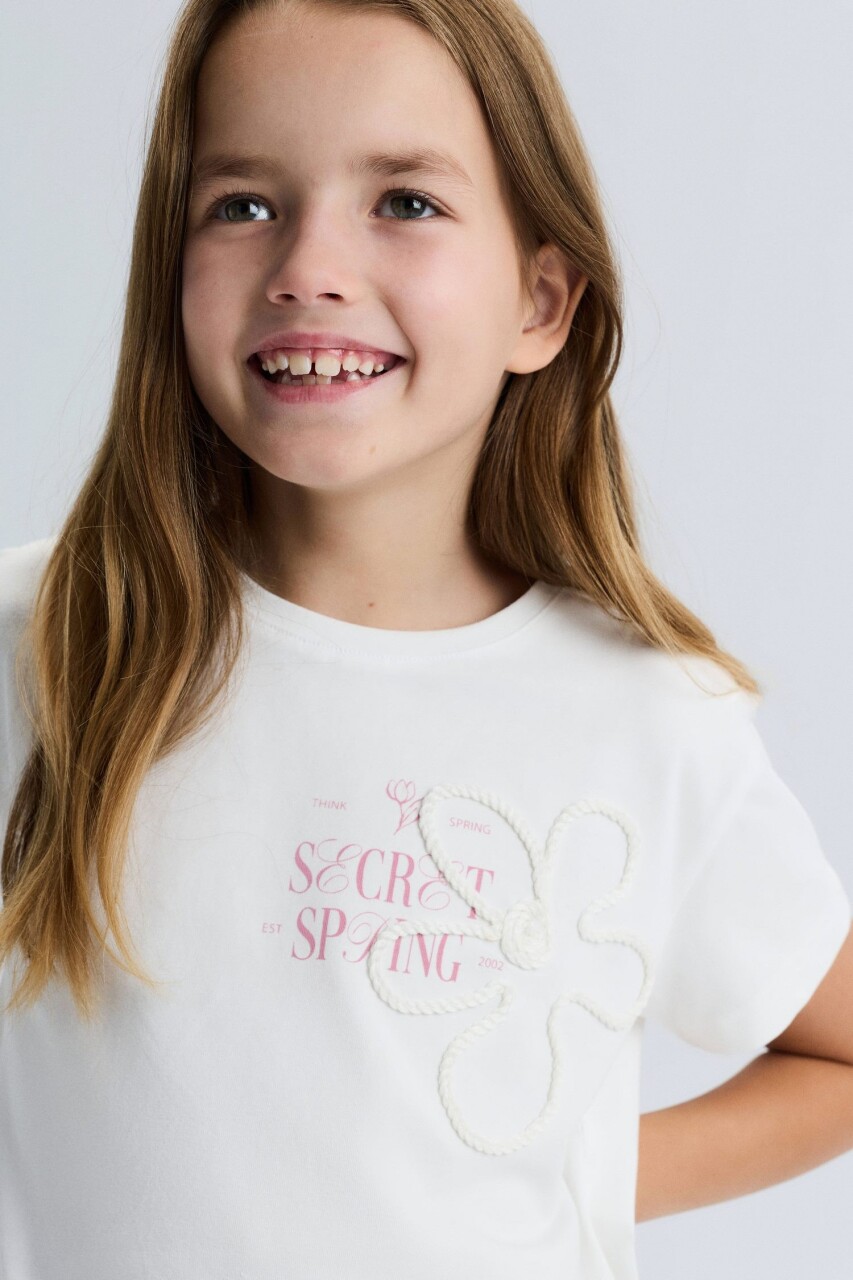 Kız Çocuk Tişort 8-14 Yaş 31364 Ekru - Gül Kurusu - 3