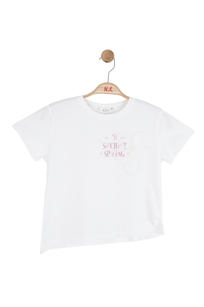 Kız Çocuk Tişort 8-14 Yaş 31364 Ekru - Gül Kurusu - 4