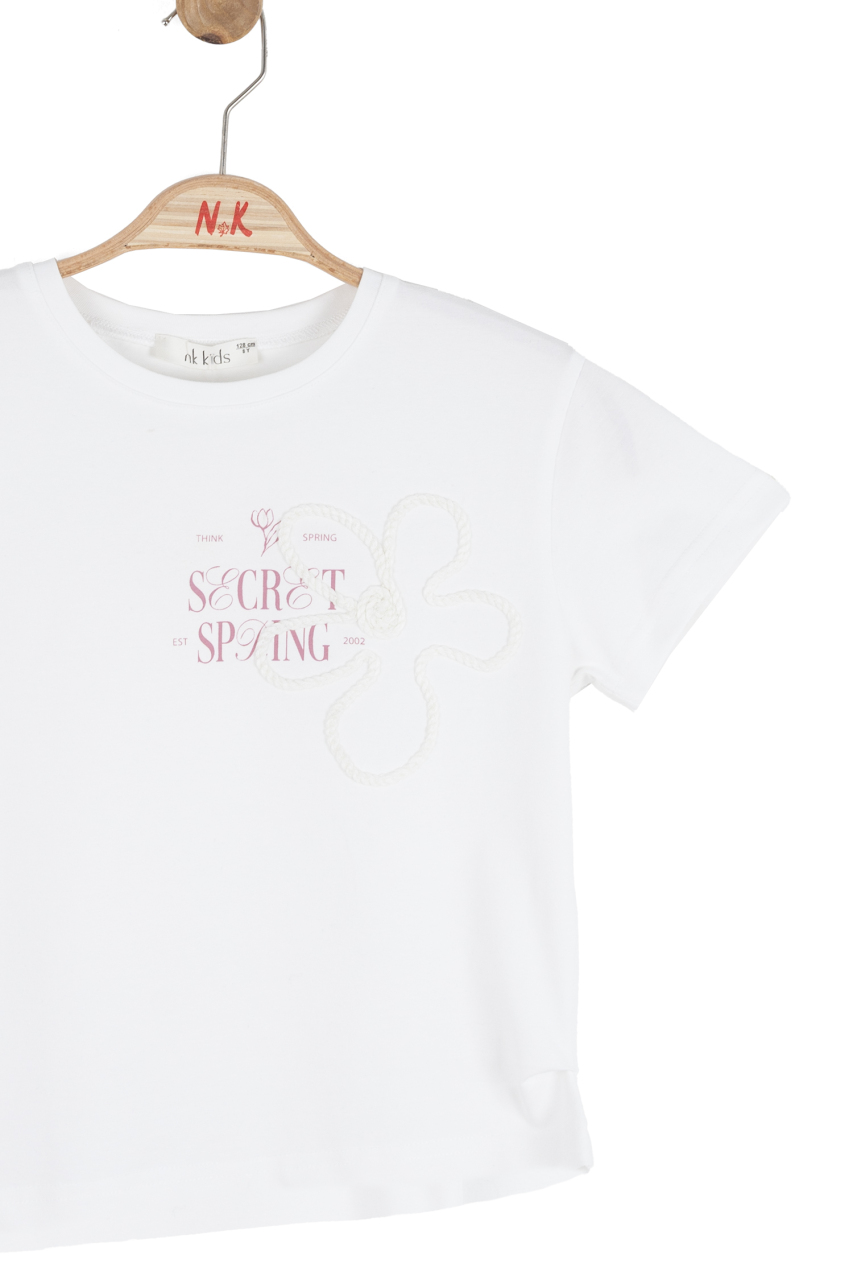 Kız Çocuk Tişort 8-14 Yaş 31364 Ekru - Gül Kurusu - 5