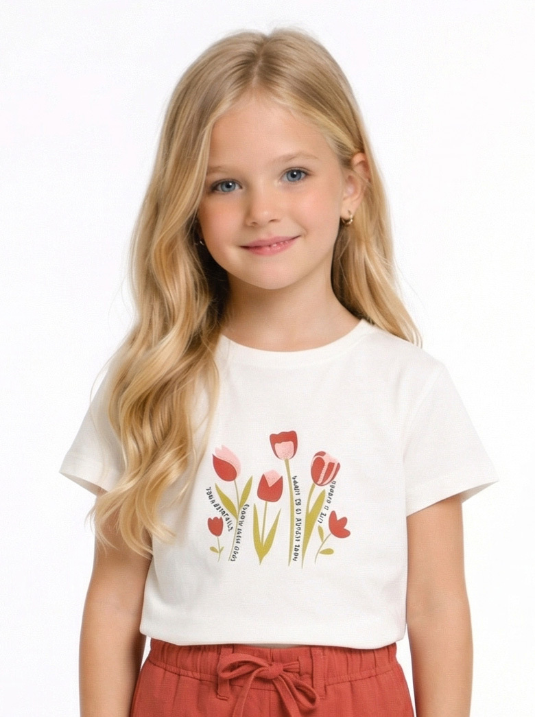 Kız Çocuk Tişort 4-8 Yaş 31505 Ekru - Kiremit - 1