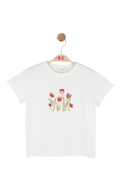 Kız Çocuk Tişort 4-8 Yaş 31505 Ekru - Kiremit - 3