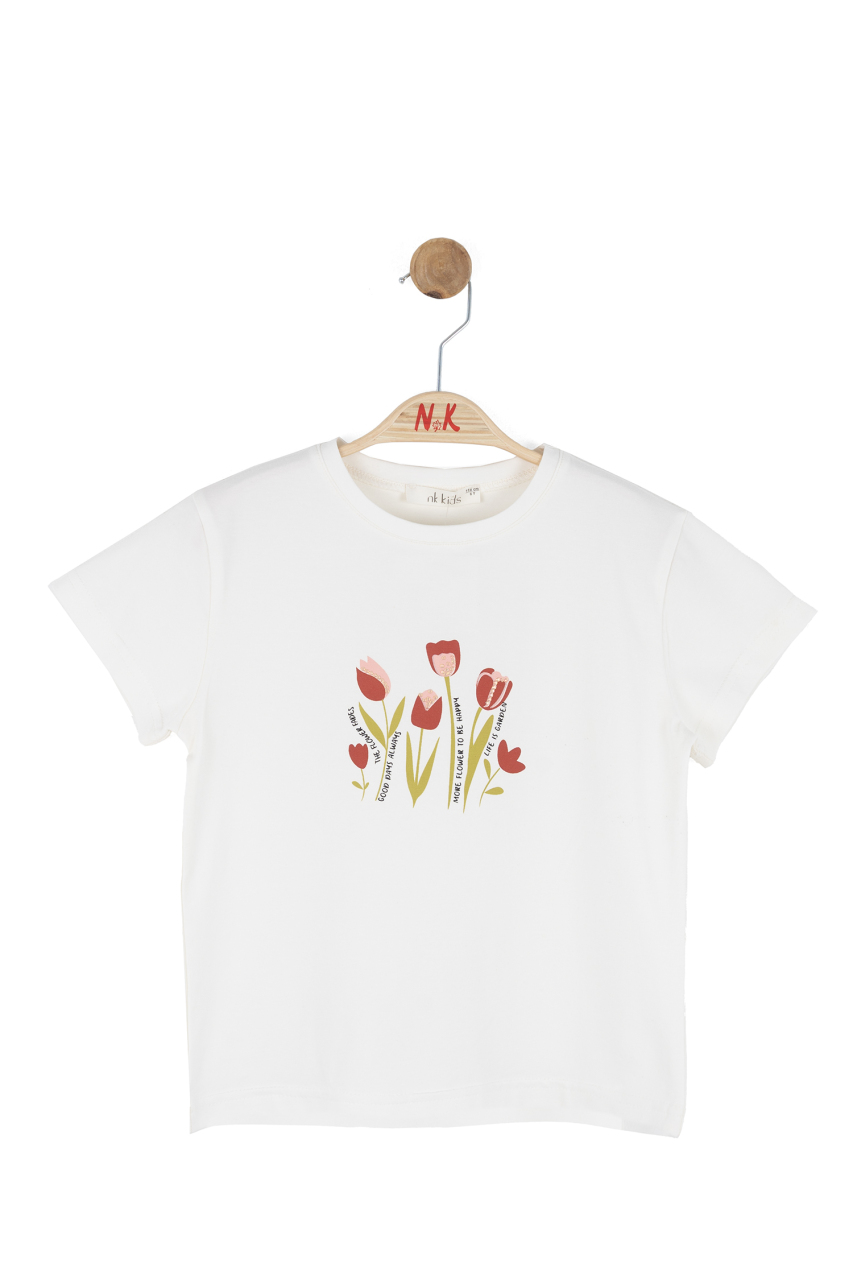 Kız Çocuk Tişort 4-8 Yaş 31505 Ekru - Kiremit - 3