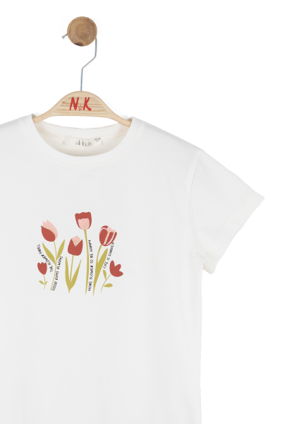 Kız Çocuk Tişort 4-8 Yaş 31505 Ekru - Kiremit - 5