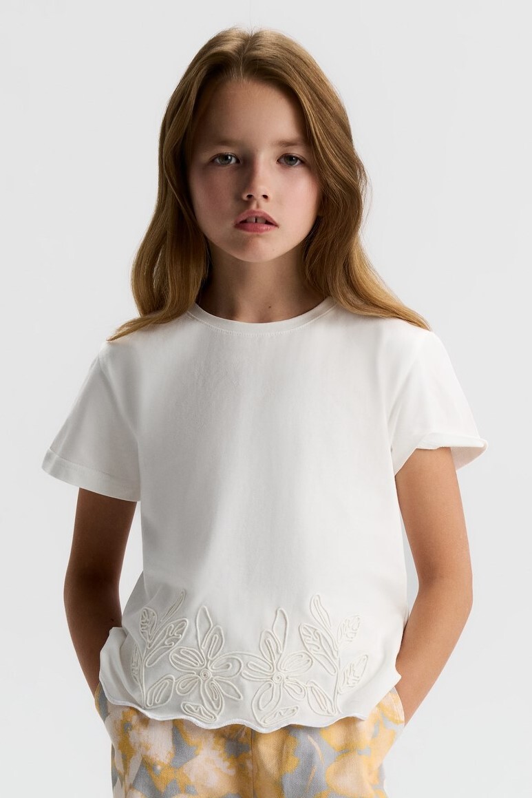 Kız Çocuk Tişort 8-14 Yaş 31328 Ekru - 1
