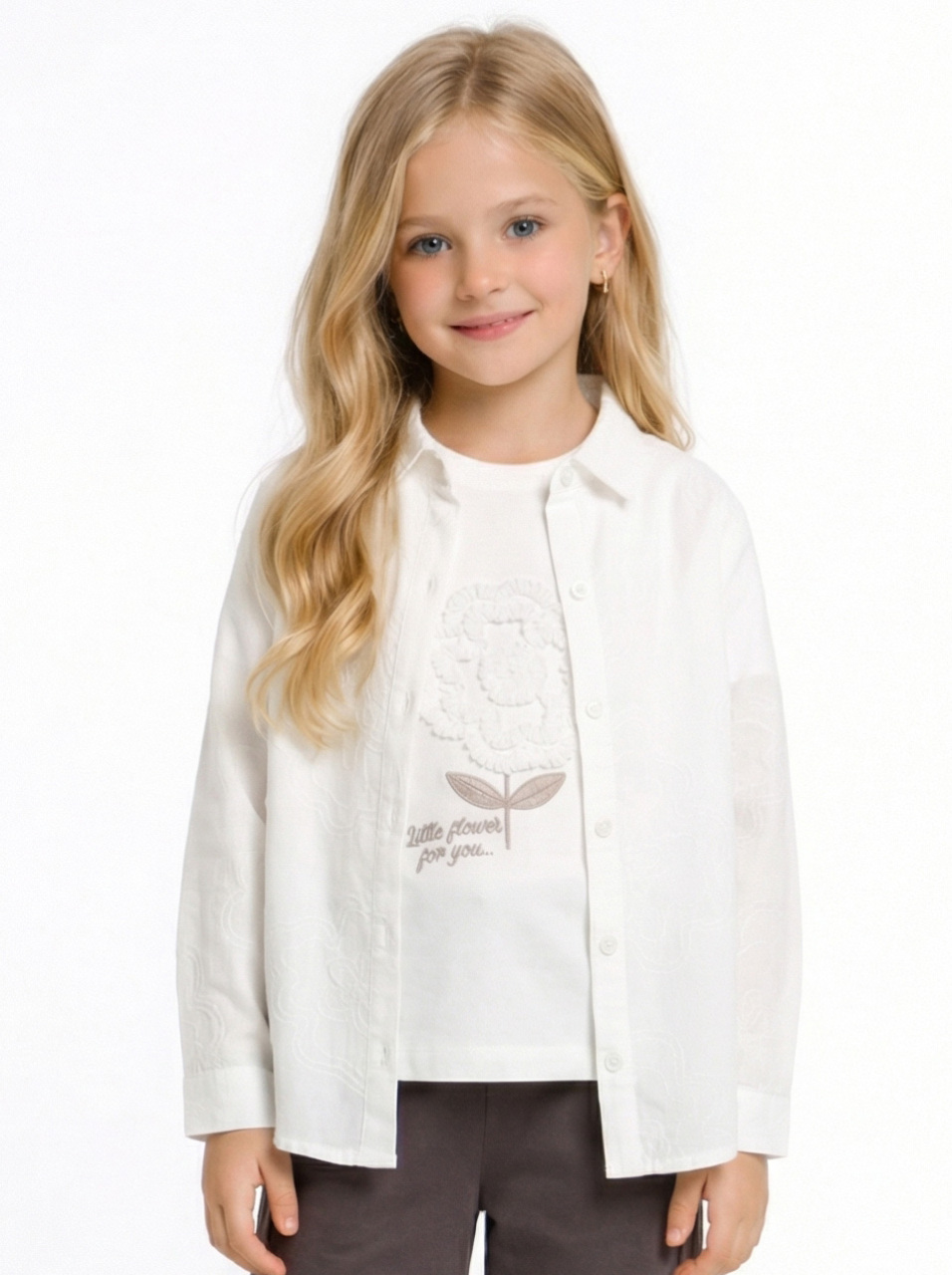 Kız Çocuk Gömlek 4-8 Yaş 31526 Beyaz - 1