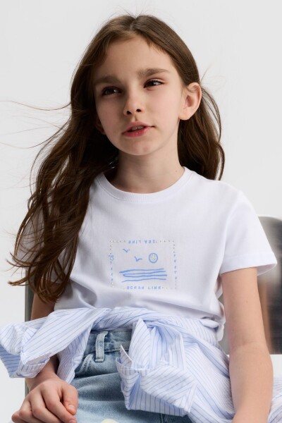 Kız Çocuk Tişort 8-14 Yaş 31384 Beyaz - Mavi - 2