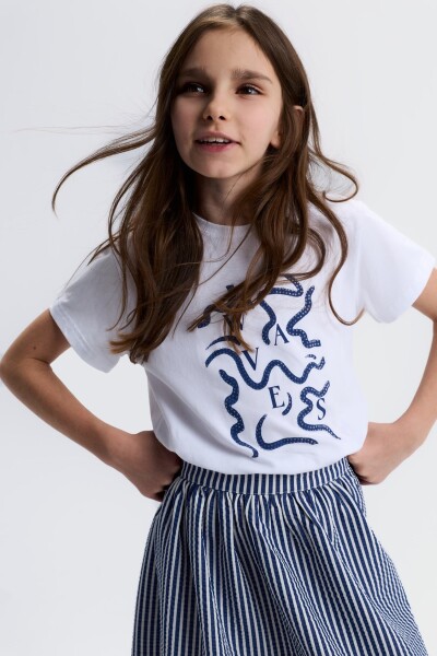 Kız Çocuk Tişort 8-14 Yaş 31331 Beyaz - Lacivert - NK KİDS