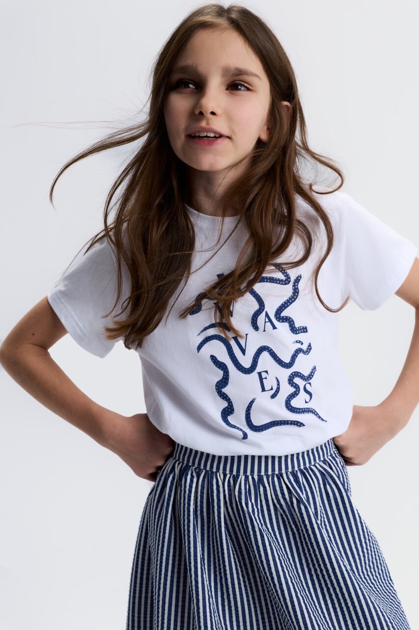 Kız Çocuk Tişort 8-14 Yaş 31331 Beyaz - Lacivert - 1