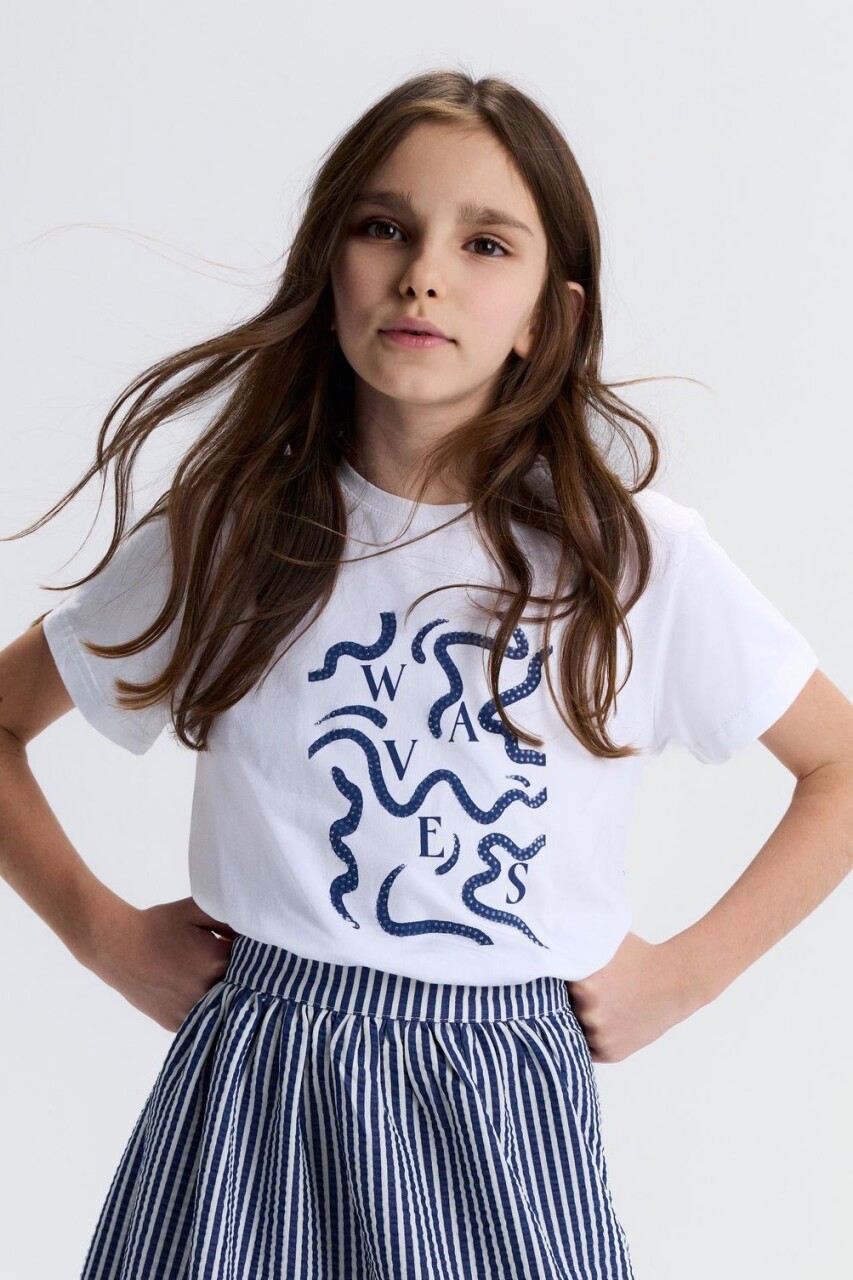 Kız Çocuk Tişort 8-14 Yaş 31331 Beyaz - Lacivert - 2